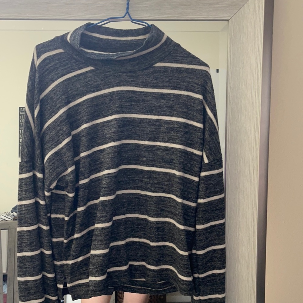 Grey and white striped turtleneck
